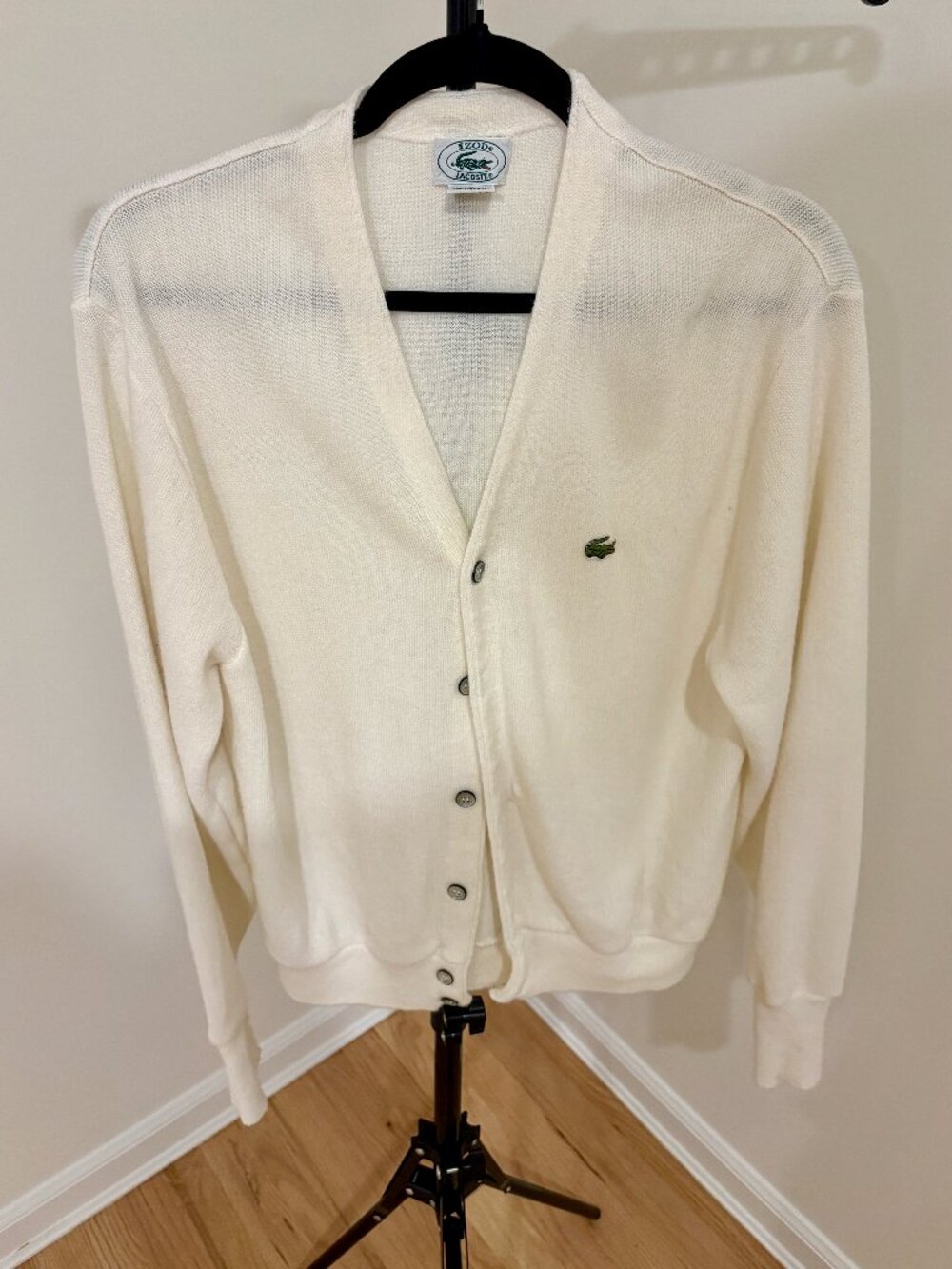 🐊 Izod Lacoste Ivory Knit Cardigan Sweater VTG 70s/80s – Size L